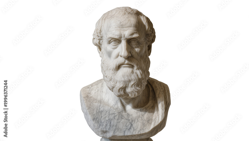 Obraz premium Ancient marble bust of Socrates with beard, isolated on transparent background