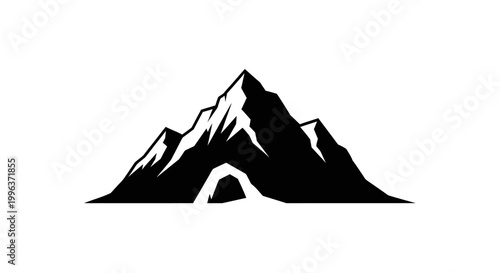 Black silhouette of mountain range landscape.