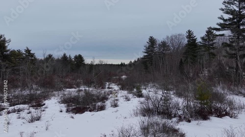Aerial view featuring the woods around the Bellamy Reservoir in Madbury, New Hampshire