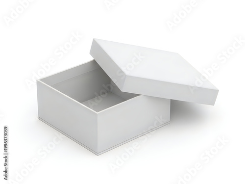 Elegant white box with lid open on a plain background