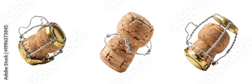 Set and collection of champagne cork isolated on white transparent png background
