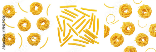 Set and collection of yellow pasta isolated on white transparent png background
