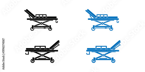 Hospital stretcher icons four variations of medical transport equipment