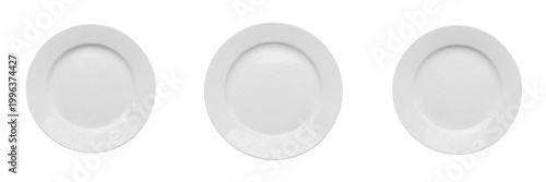 Set and collection of empty white plate isolated on white transparent png background
