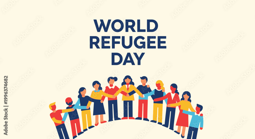 Obraz premium World Refugee Day awareness campaign illustration.