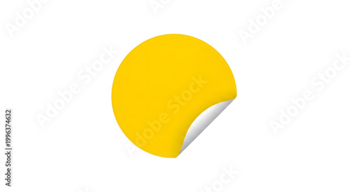 Yellow round sticker with peeling edge adhesive decoration material template transparent as transparent cutout