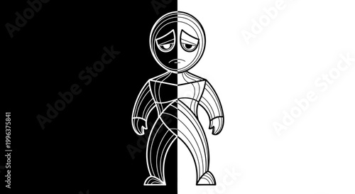 A black and white cartoon character.