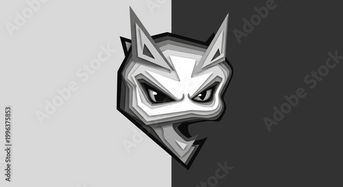 Graphic illustration of a wolf head.