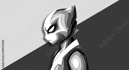 A grayscale illustration of a superhero character.