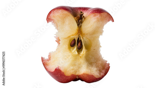 Cuadro en lienzo Half eaten red apple core with visible seeds, isolated on transparent background