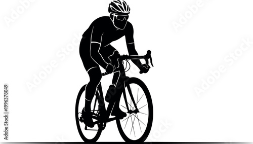 Professional Cyclist Silhouette Riding Road Bike with Helmet and Gear for Sports Competition Fitness Training and Outdoor Racing Lifestyle Graphic Design