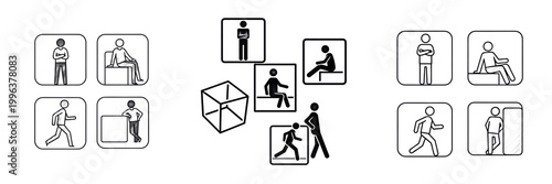 Set and collection of human activity icons isolated on white transparent png background