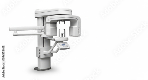 Modern panoramic dental X-ray machine for clear oral imaging and diagnostics in dentistry, isolated on white background.