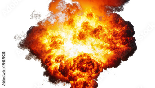 Fotografija Massive fiery explosion with dark smoke, isolated on transparent background