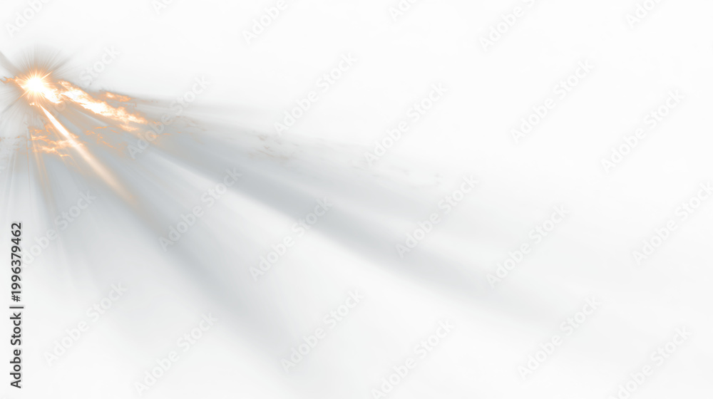 Obraz premium Bright light beams shining through a misty sky with hints of orange at sunset in a serene outdoor setting