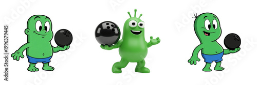 Set and collection of green monster character isolated on white transparent png background