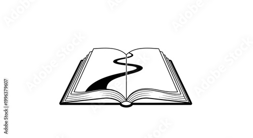 An open book with a winding road.