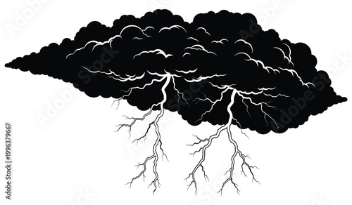 A dramatic depiction of a storm cloud with jagged lightning bolts extending downwards creating a striking silhouette high quality professional detailed modern elegant stylish