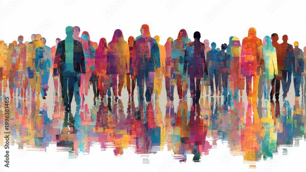 Obraz premium Colorful Silhouettes of People Walking