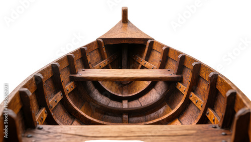 Φωτογραφία Antique wooden rowboat interior with visible ribs and seats, isolated on transpa