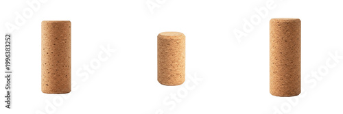 Obraz na plátně Set of Natural Brown Cork Stopper for Bottles Isolated on White Background, PNG