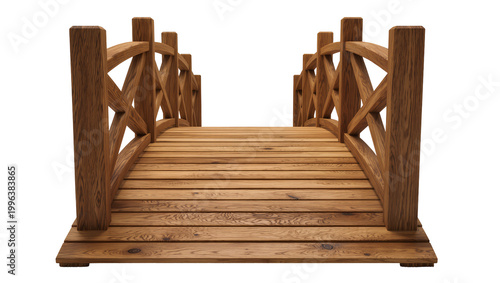 Photos Rustic wooden garden bridge with criss-cross railings, isolated on transparent b