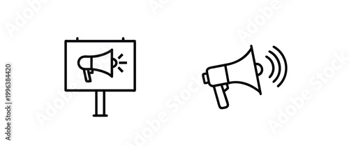 Advertising line icons set billboard announcement megaphone sound wave marketing promotion broadcasting notification alert & more vector illustration with editable stroke.
