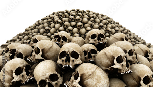 Konstfotografi Massive pile of human skulls, isolated on transparent background