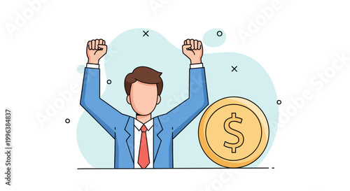 Successful Businessman Celebrating Financial Achievement and Wealth Vector Illustration