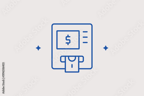 ATM machine line icon for automated banking and cash withdrawals. Convenient vector illustration for bank branch finders and financial service applications.