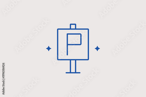 Parking sign line icon for vehicle storage zones and urban navigation. Informative vector illustration for city map guides and driver assistance applications.