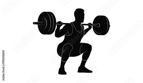A powerful depiction of a weightlifter in the midst of a barbell squat showcasing strength and athletic prowess silhouette high quality professional detailed modern