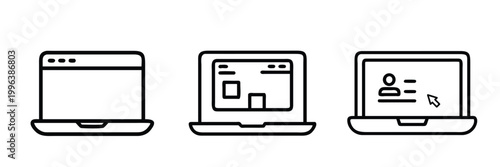 Computer line icons set web browser interface dashboard layout user profile login account dashboard application portal & more vector illustration with editable stroke.