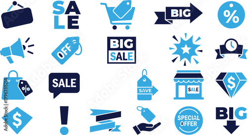 Obraz na płótnie Sale icons collection for marketing and shopping promotions, flat design style