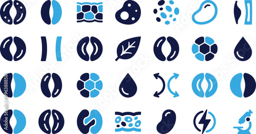Set of biological cell icons and microscopic elements for science education and research purposes.