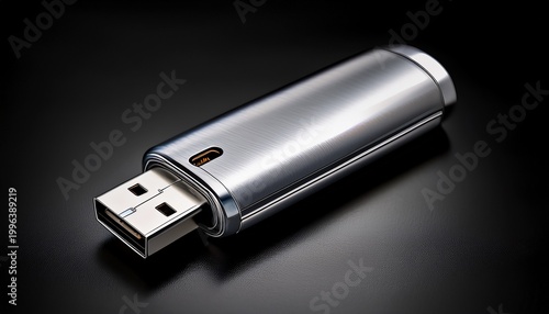 photo realistic silver usb flash drive modern technology data storage device sleek digital memory stick for computing and electronics on black background