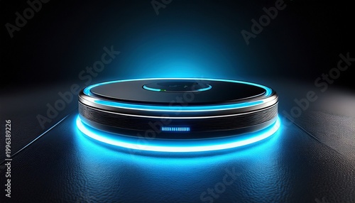 technology photo realistic black wireless charging pad with glowing blue led ring sleek inductive charger for smart electronic devices