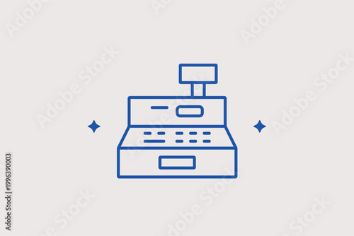 Cash register line icon for checkout points and retail accounting. Operational vector illustration for store management software and point-of-sale system tutorials.