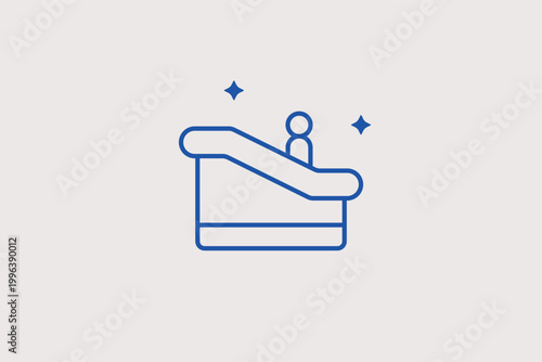 Escalator line icon for mall navigation and floor level indicators. Informative vector illustration for shopping center wayfinding and architectural accessibility maps.