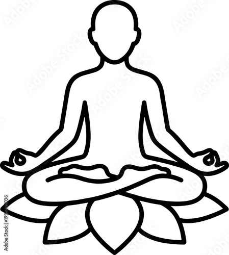 Meditating figure on lotus flower with calm atmosphere and simple background
