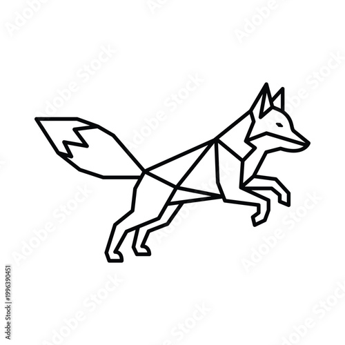 Fox jumping for wildlife nature geometric minimalist line icon