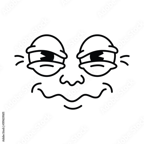 Funny stoned face with sleepy dizzy eyes and wavy smirk minimalist line icon