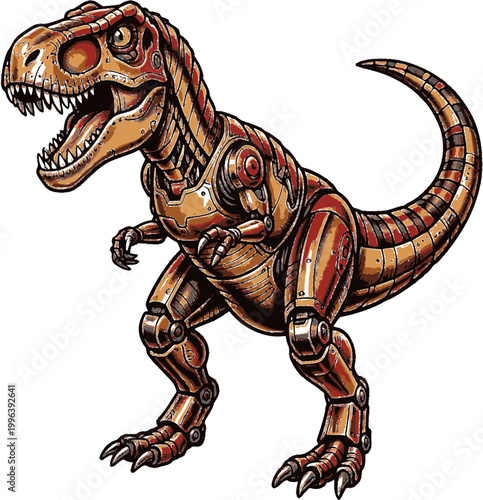 Dinosaur  robot tattoo art, isolated on white, design for sticker, t shirt, print and apparel	