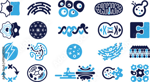 Cell biology icons set on white background science research and medical vector graphics.