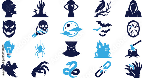 Halloween icons set spooky horror theme elements collection vector illustration.