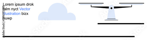 quadcopter technology, aviation design, modern air solutions, robotics concepts, innovation, delivery systems. Minimalistic Quadcopter on white background with cloud. Drone technology and aviation