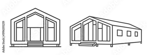 House building exterior flat outline icon on transparent background