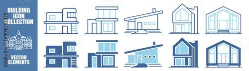 Building home icon line construction flat minimalist residence architecture structure