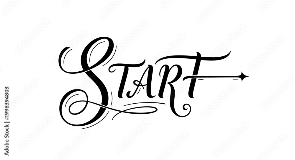 Obraz premium Elegant Script Style START Lettering with Right Arrow Icon on Isolated White Background
