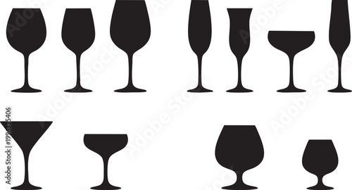 Minimalist Glassware Silhouettes and Professional Barware Icon Set